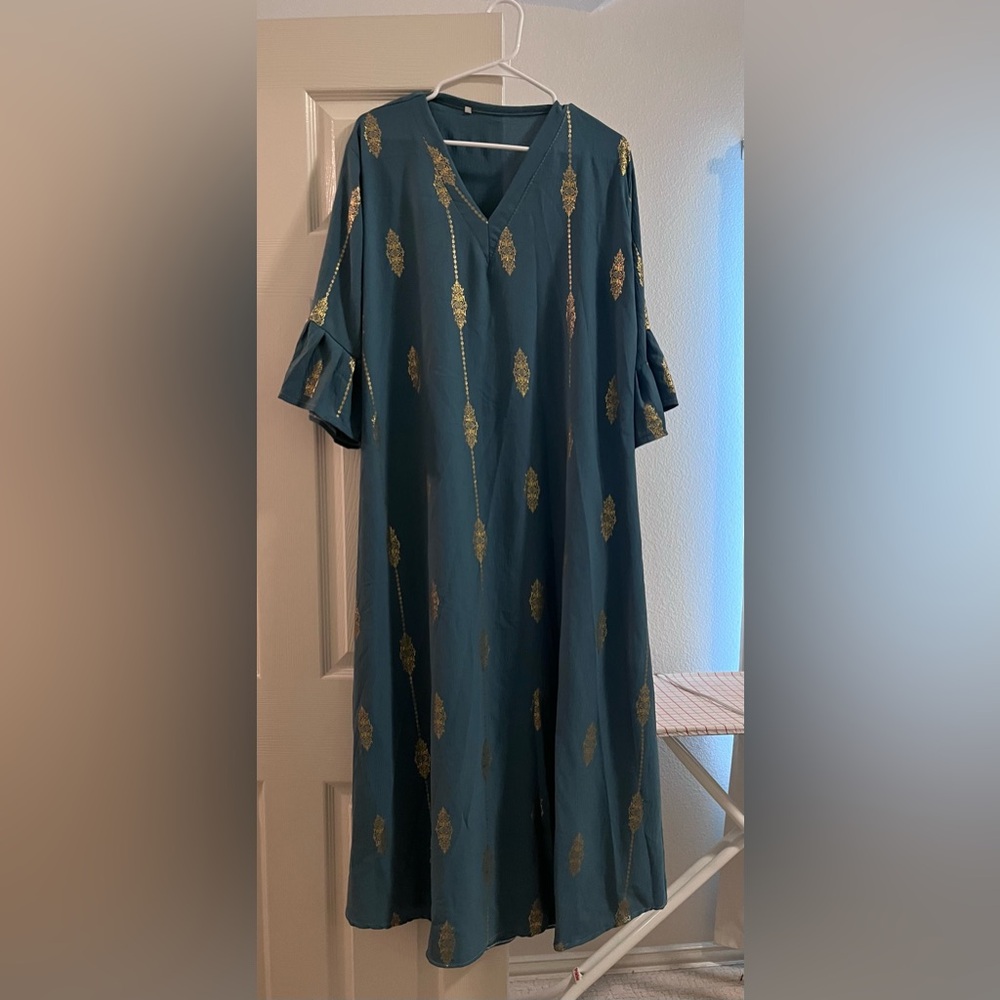 Tunic- teal with gold print